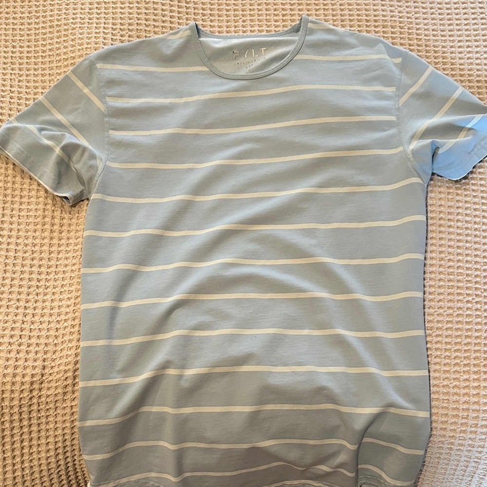 BYLT Basics Light Blue and White Striped Tee